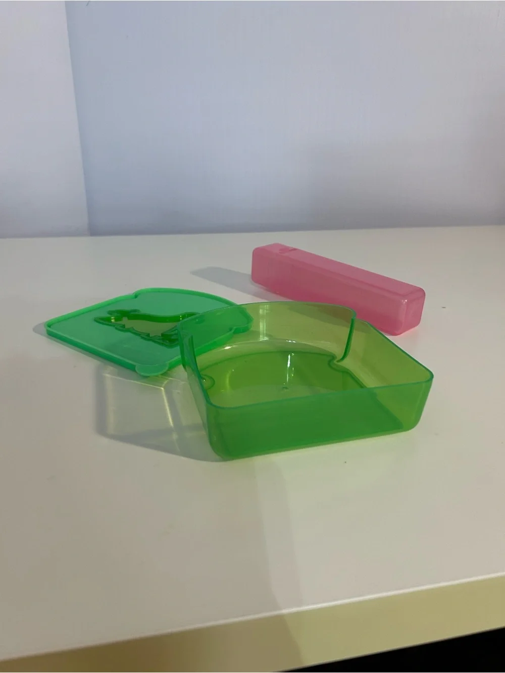 Green Sandwich Container with Pink Utensil Tube - Durable Food Storage
